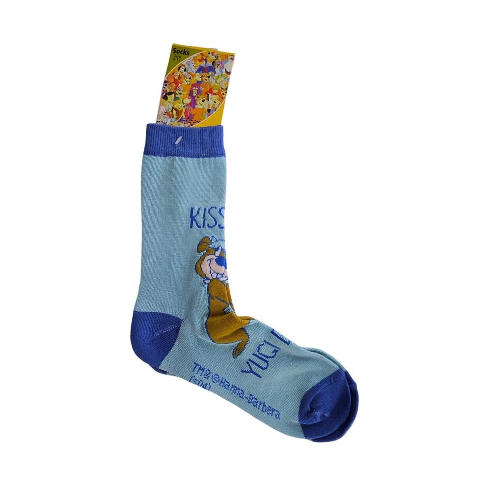 HANNA-BARBERA WOMEN'S BLUE YUGI BEAR CREW SOCKS SINGLE CARTOON SIZE 9-11 NWT